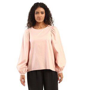 J. Crew Women’s Puff Sleeve Open Back Blush Faux Leather Top Size 14